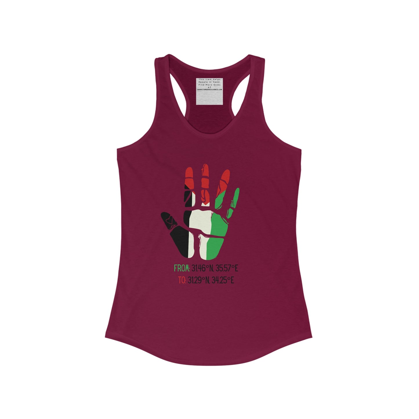 Free Palestine coordinates  Women's Ideal Racerback Tank