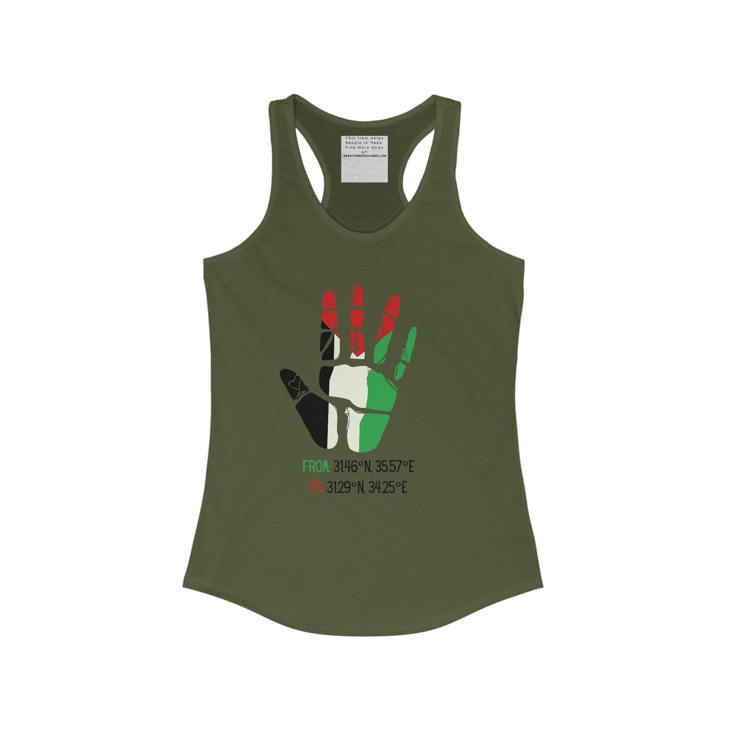 Free Palestine coordinates  Women's Ideal Racerback Tank