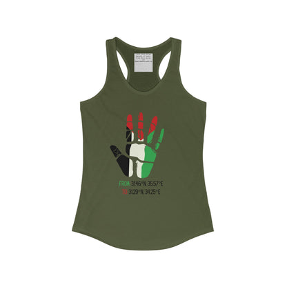 Free Palestine coordinates  Women's Ideal Racerback Tank