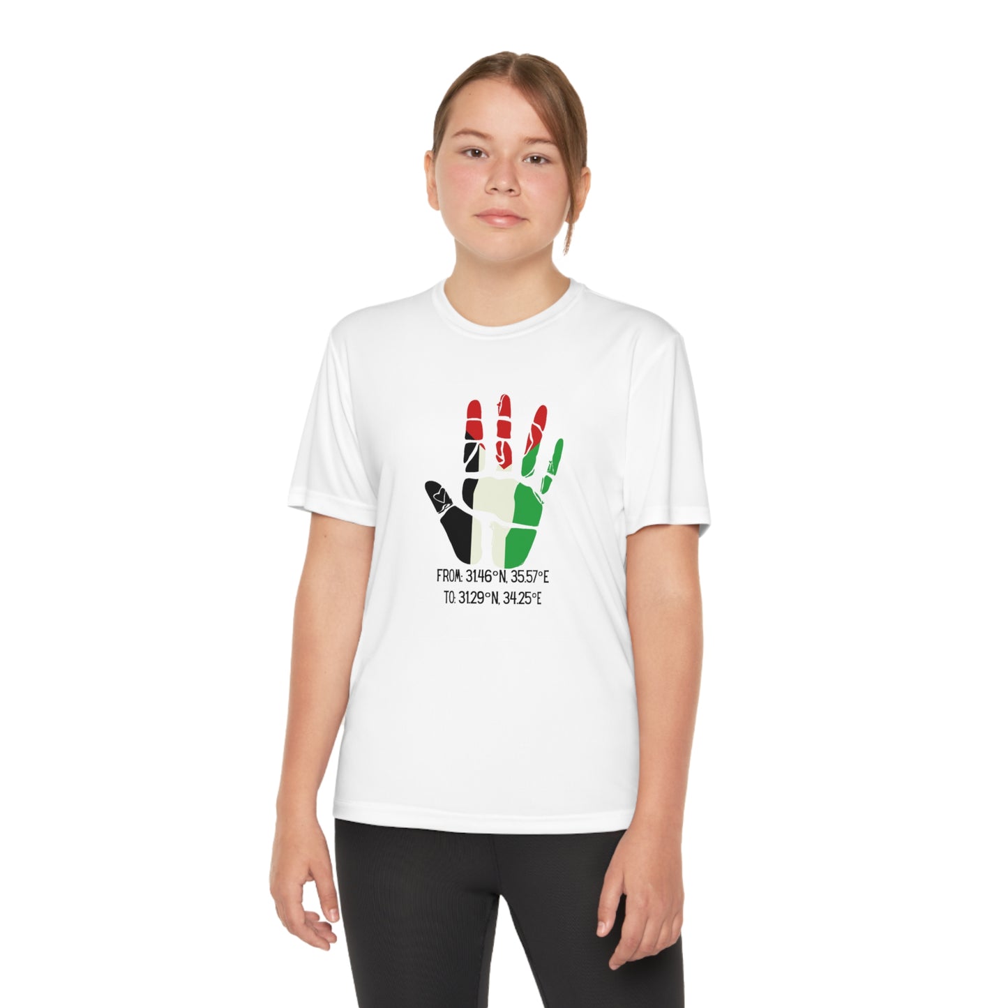 Youth from the Jordan to the Mediterranean coordinates Competitor Tee. Palestine will be Free!