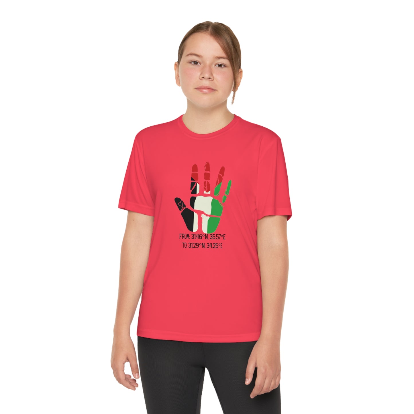 Youth from the Jordan to the Mediterranean coordinates Competitor Tee. Palestine will be Free!