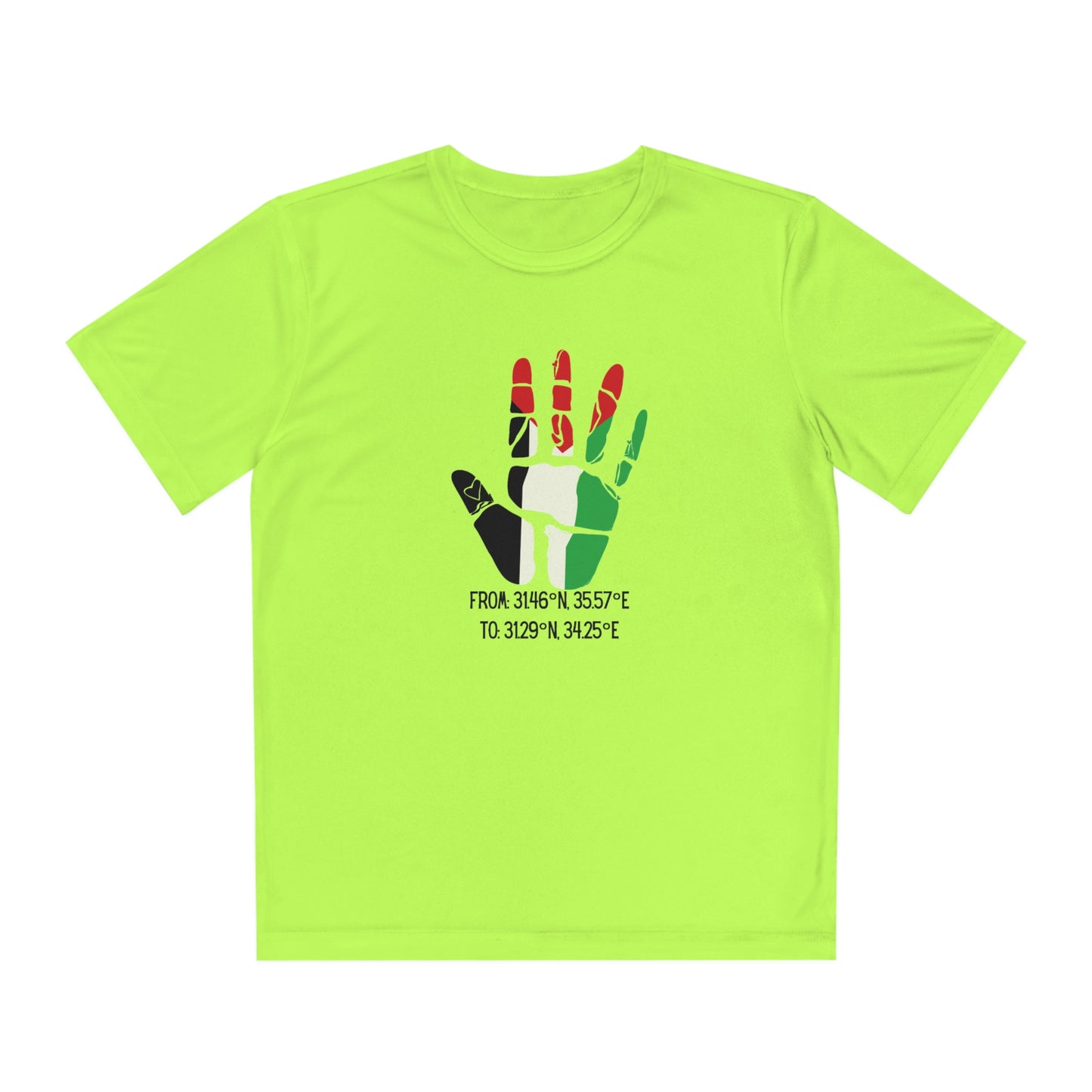 Youth from the Jordan to the Mediterranean coordinates Competitor Tee. Palestine will be Free!