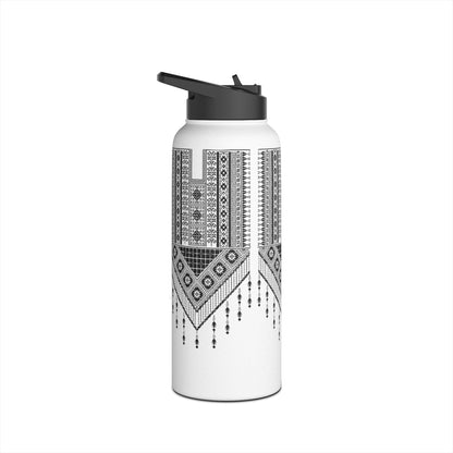 Stainless Steel H2O Bottle, Standard Lid. Palestinian Tatreez print/design