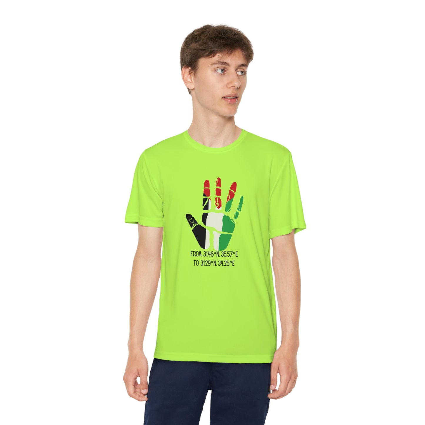Youth from the Jordan to the Mediterranean coordinates Competitor Tee. Palestine will be Free!