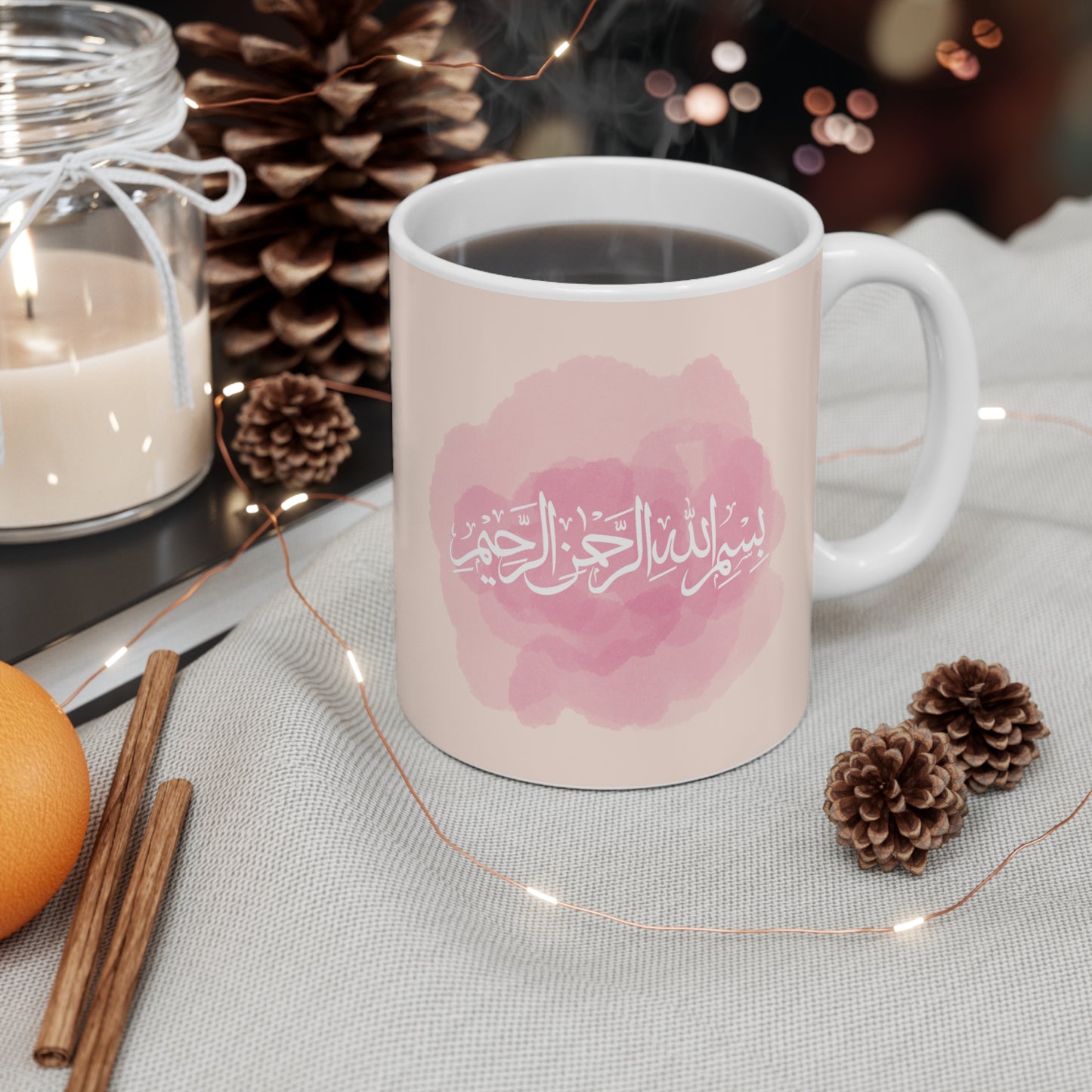 11oz Bismillah Mug, pink, floral
