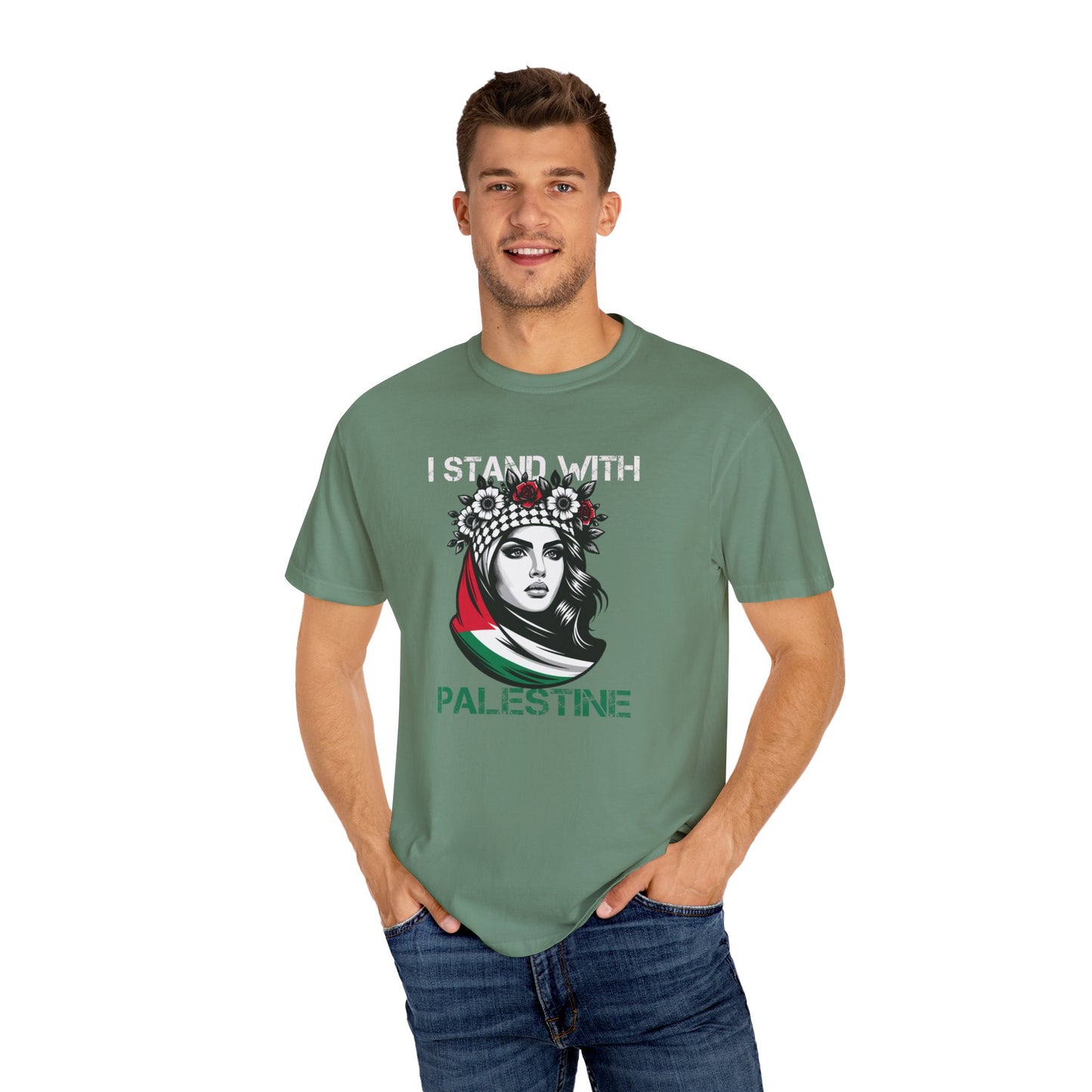 Unisex Garment-Dyed T-shirt, Palestine Flag, Resist, Arabic, Support the Cause in Style, Kuffiyeh, Keffiyeh, Resistance, Free Palestine