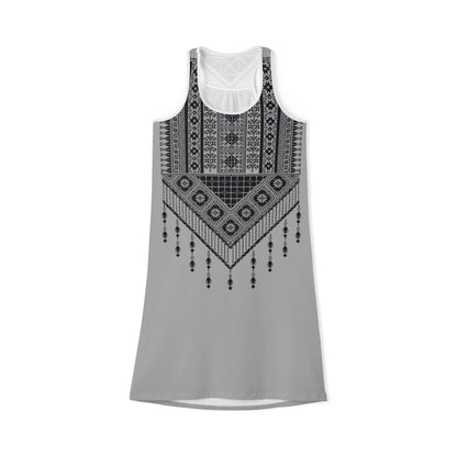 Black on light grey  black Tatreez with tassel Women's Racerback Dress (AOP)