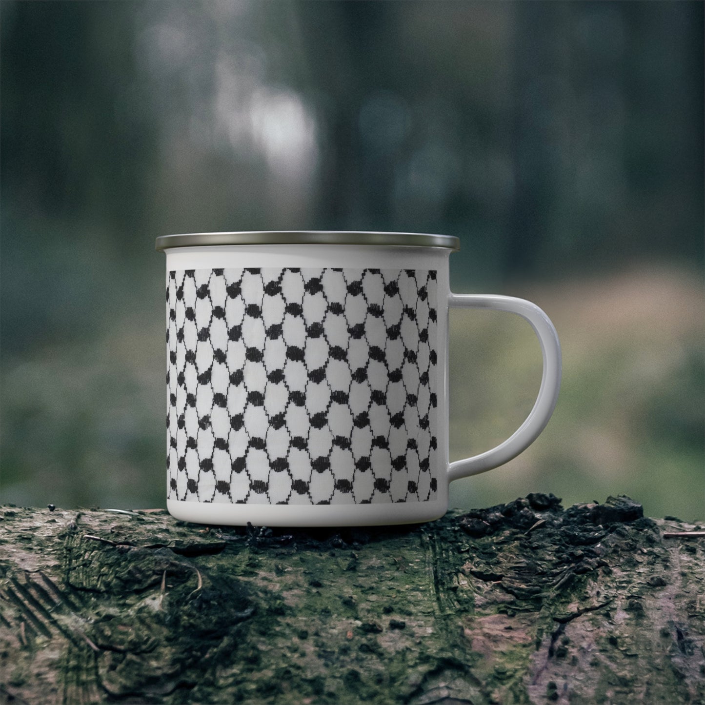 Black and white Kufiyah keffiyeh print Enamel Camping Mug