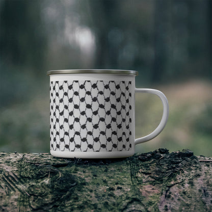 Black and white Kufiyah keffiyeh print Enamel Camping Mug