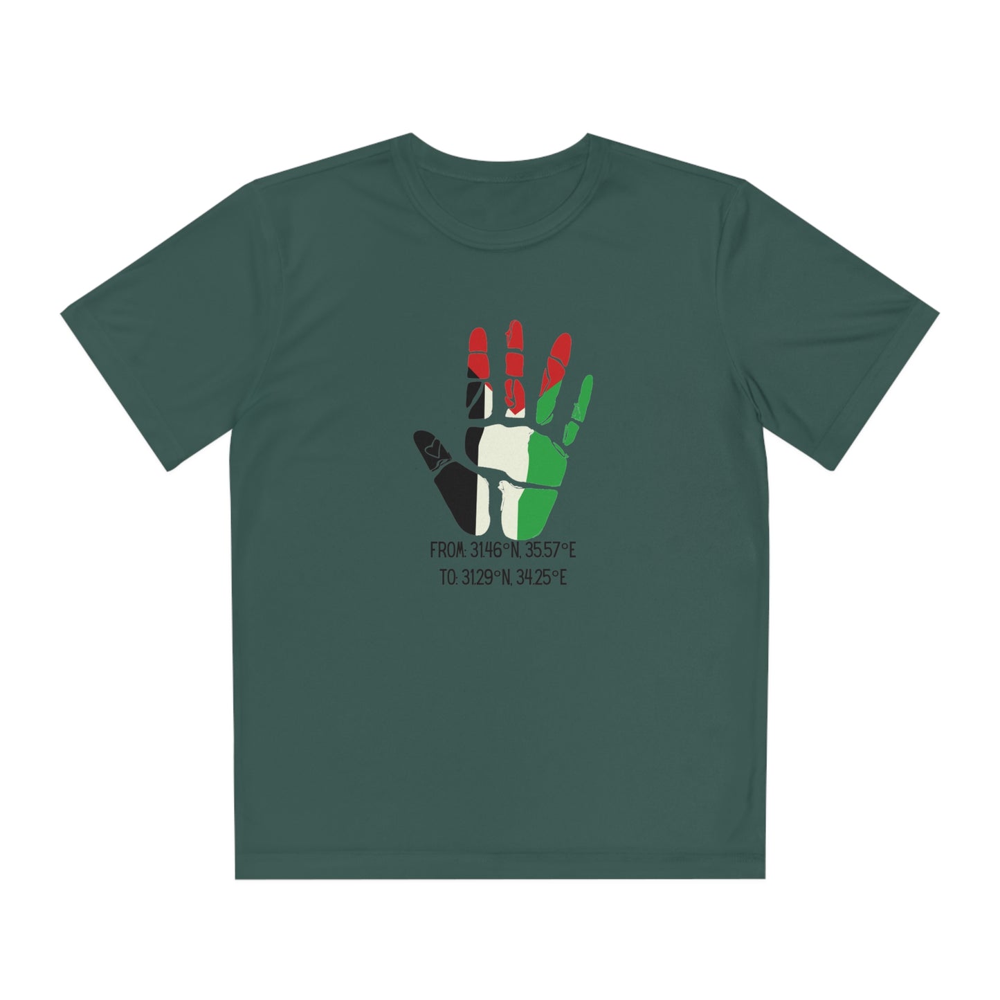 Youth from the Jordan to the Mediterranean coordinates Competitor Tee. Palestine will be Free!