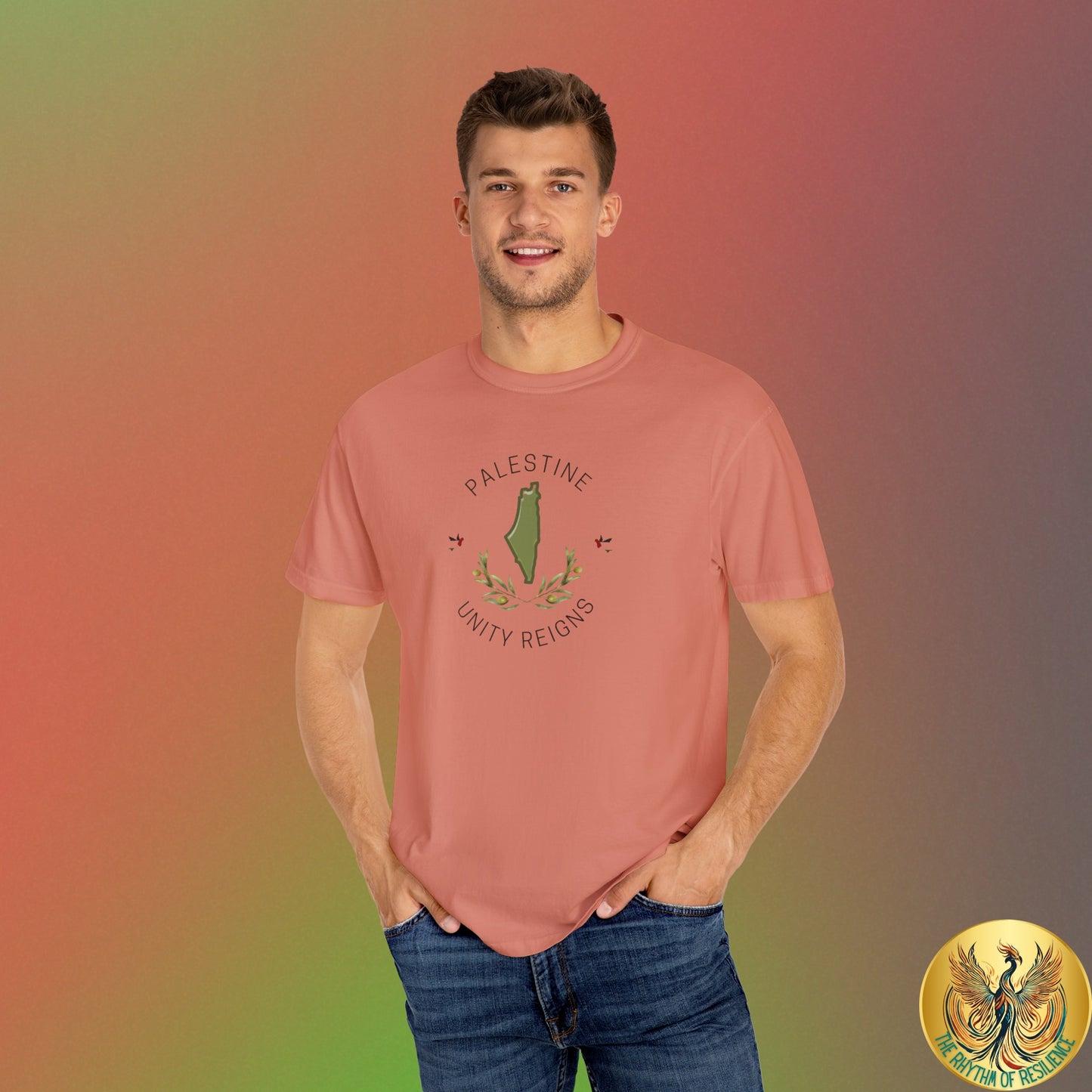 Palestine spring olive branch unity Unisex heart flag solidarity Garment-Dyed T-shirt