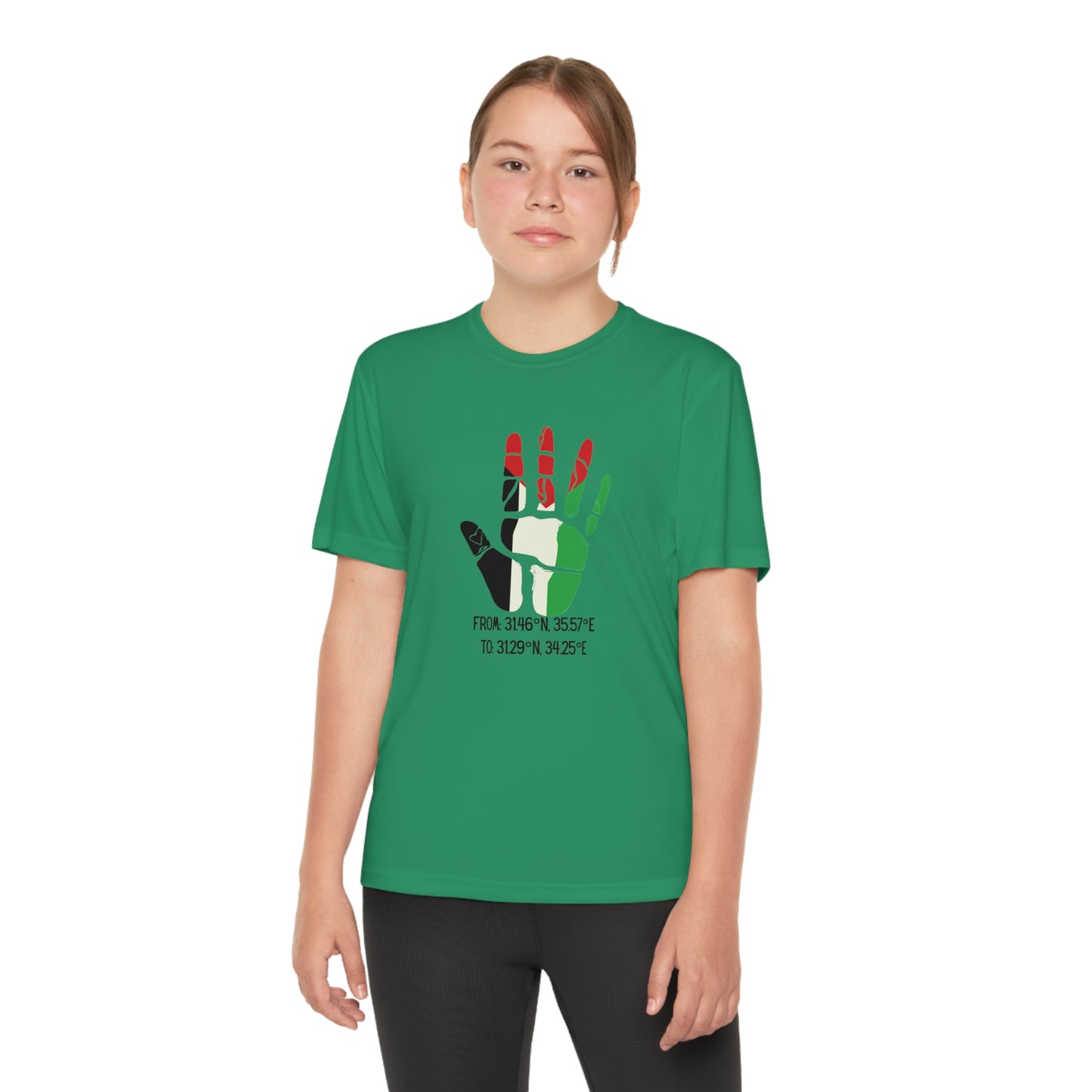 Youth from the Jordan to the Mediterranean coordinates Competitor Tee. Palestine will be Free!