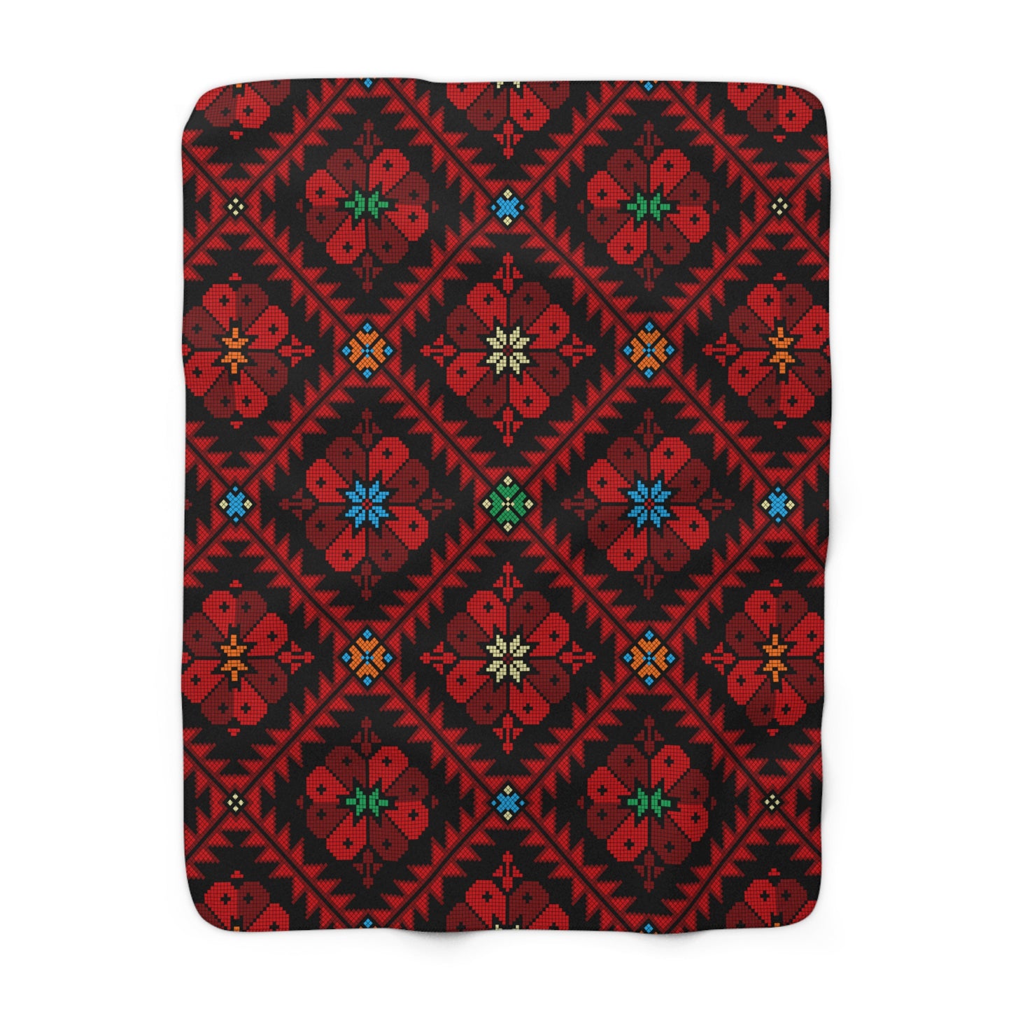Sherpa Fleece Blanket, Tatreez design, Red