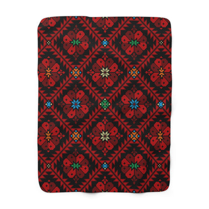 Sherpa Fleece Blanket, Tatreez design, Red