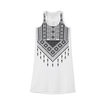 black and white tatreez with tassel Women's Racerback Dress (AOP)