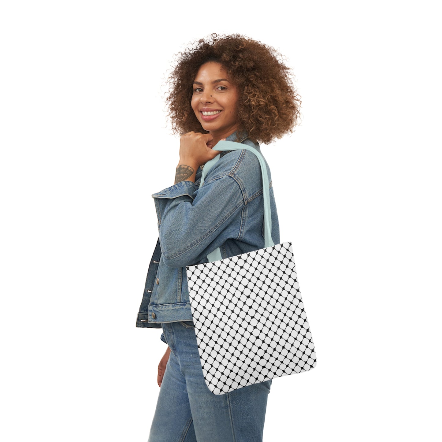 Black and white Kufiyah keffiyeh print Canvas Tote Bag, 5-Color Straps