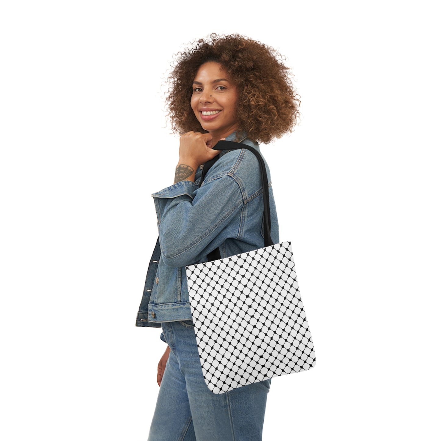 Black and white Kufiyah keffiyeh print Canvas Tote Bag, 5-Color Straps