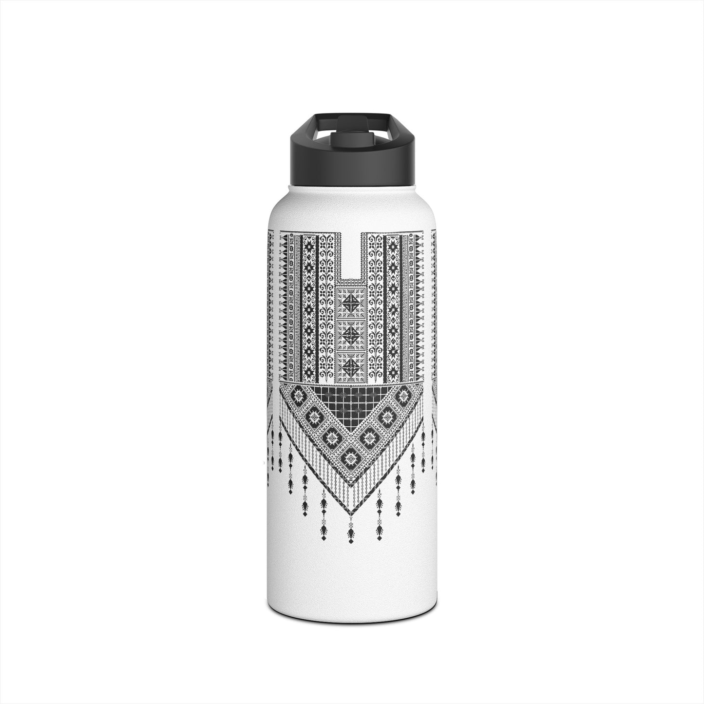 Stainless Steel H2O Bottle, Standard Lid. Palestinian Tatreez print/design