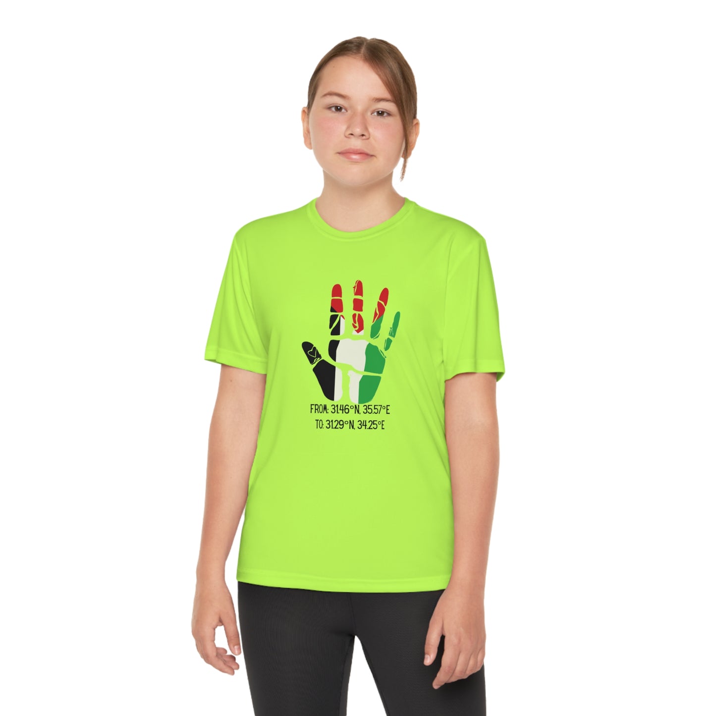 Youth from the Jordan to the Mediterranean coordinates Competitor Tee. Palestine will be Free!