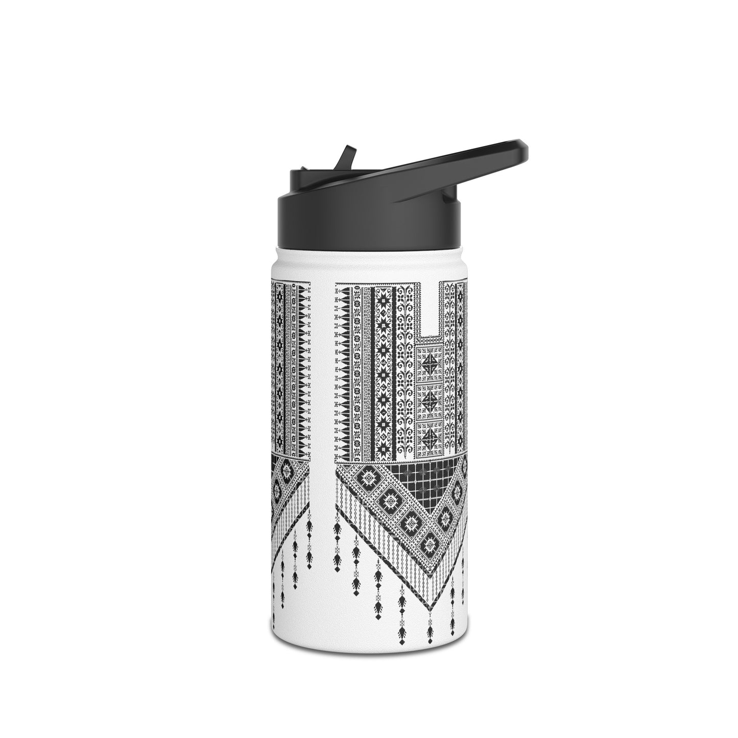 Stainless Steel H2O Bottle, Standard Lid. Palestinian Tatreez print/design