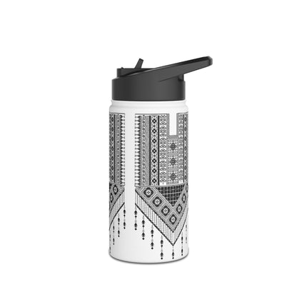 Stainless Steel H2O Bottle, Standard Lid. Palestinian Tatreez print/design