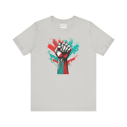 Unisex Jersey Tee, Palestine Resistance hand, Support the Cause, Keffiyeh,Free Palestine, Protest, support in style, Arabic writing, kufiyah