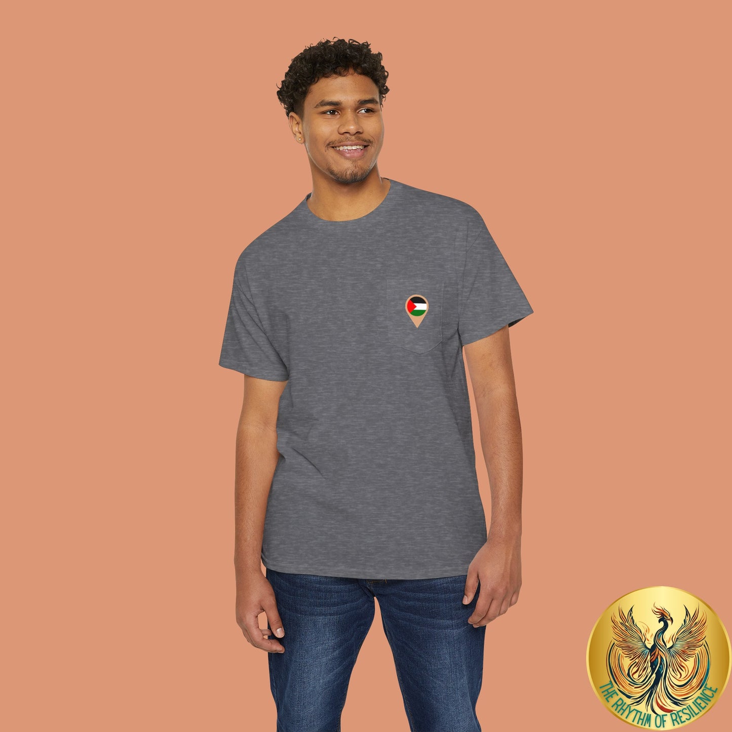 Palestine Location Pin Icon Unisex Heavy Cotton Pocket Tee