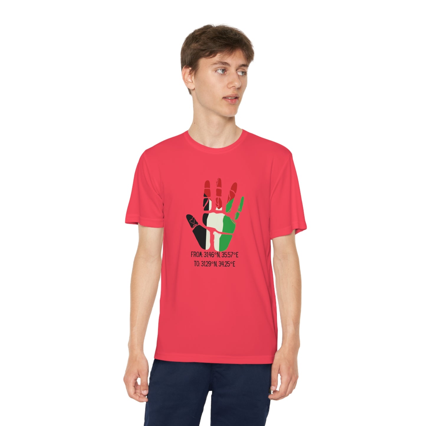 Youth from the Jordan to the Mediterranean coordinates Competitor Tee. Palestine will be Free!