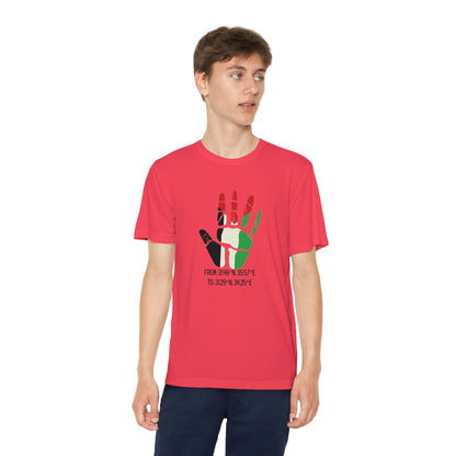 Youth from the Jordan to the Mediterranean coordinates Competitor Tee. Palestine will be Free!