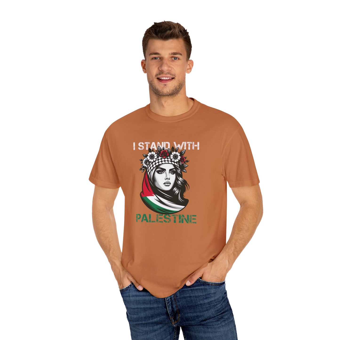 Unisex Garment-Dyed T-shirt, Palestine Flag, Resist, Arabic, Support the Cause in Style, Kuffiyeh, Keffiyeh, Resistance, Free Palestine