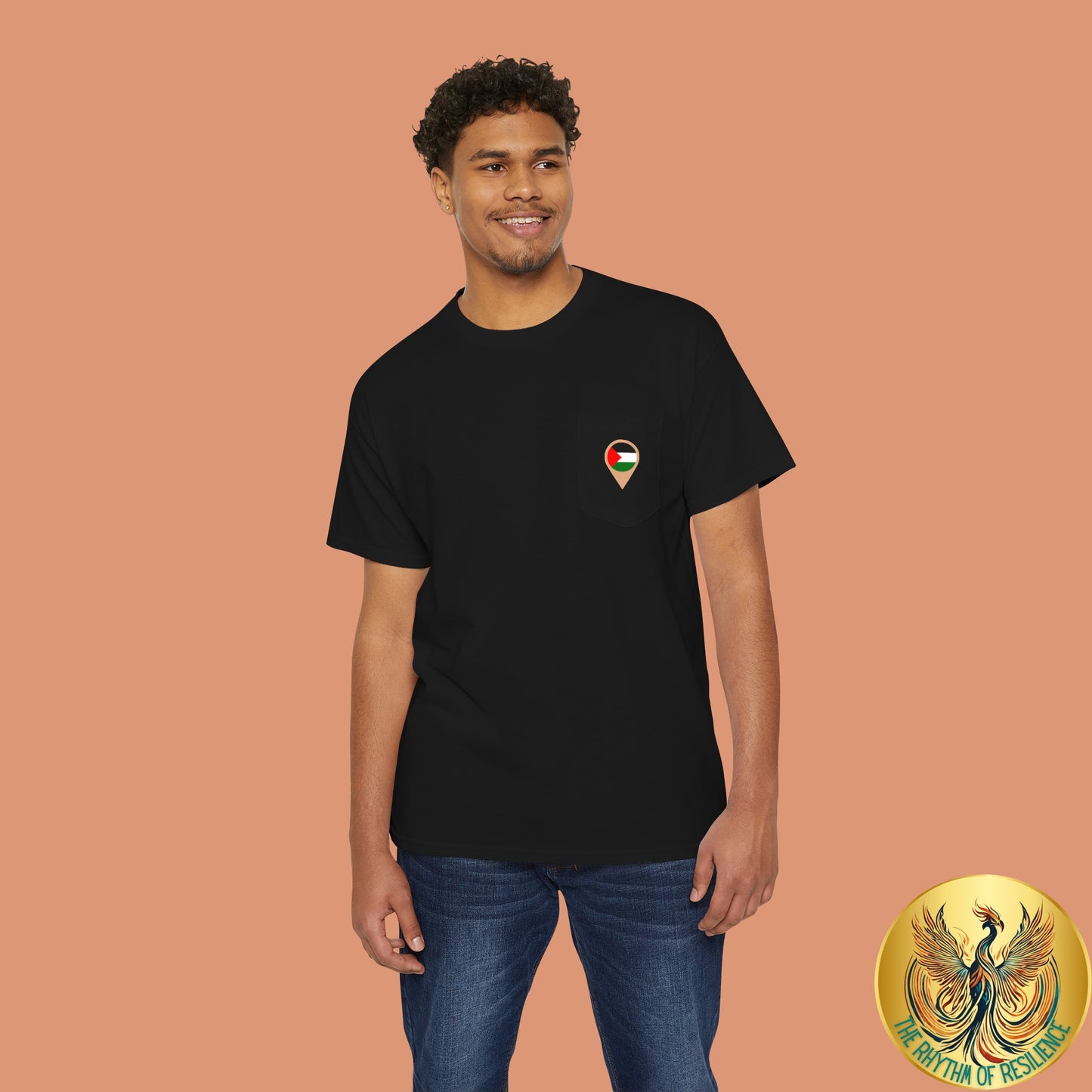 Palestine Location Pin Icon Unisex Heavy Cotton Pocket Tee