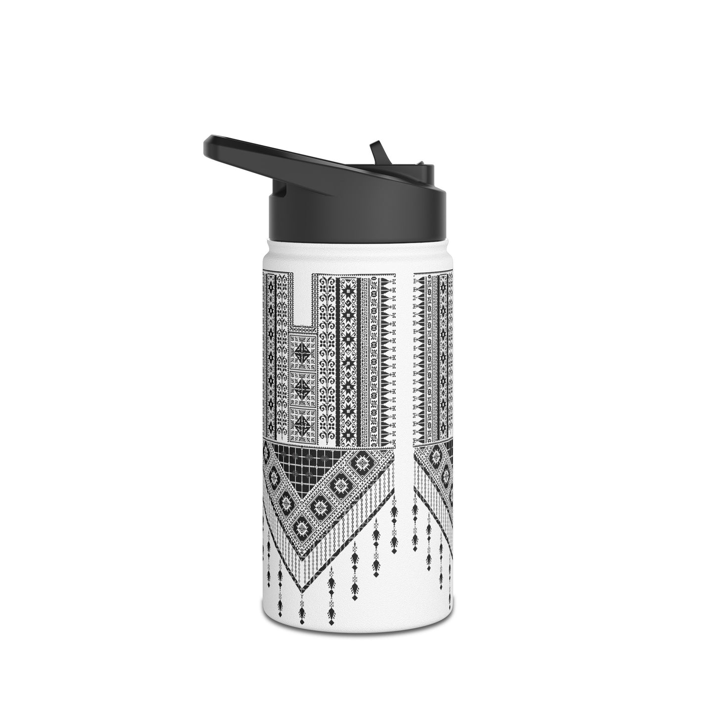 Stainless Steel H2O Bottle, Standard Lid. Palestinian Tatreez print/design