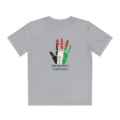 Youth from the Jordan to the Mediterranean coordinates Competitor Tee. Palestine will be Free!