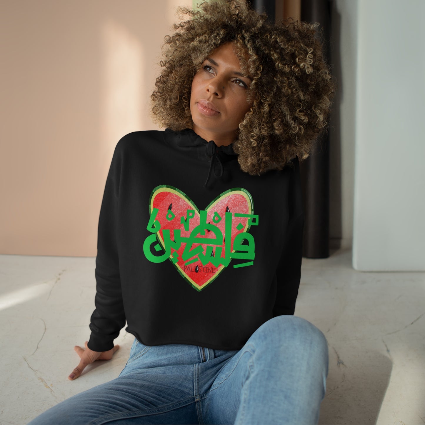 watermelon love Palestine Spring Crop Hoodie, watermelon
