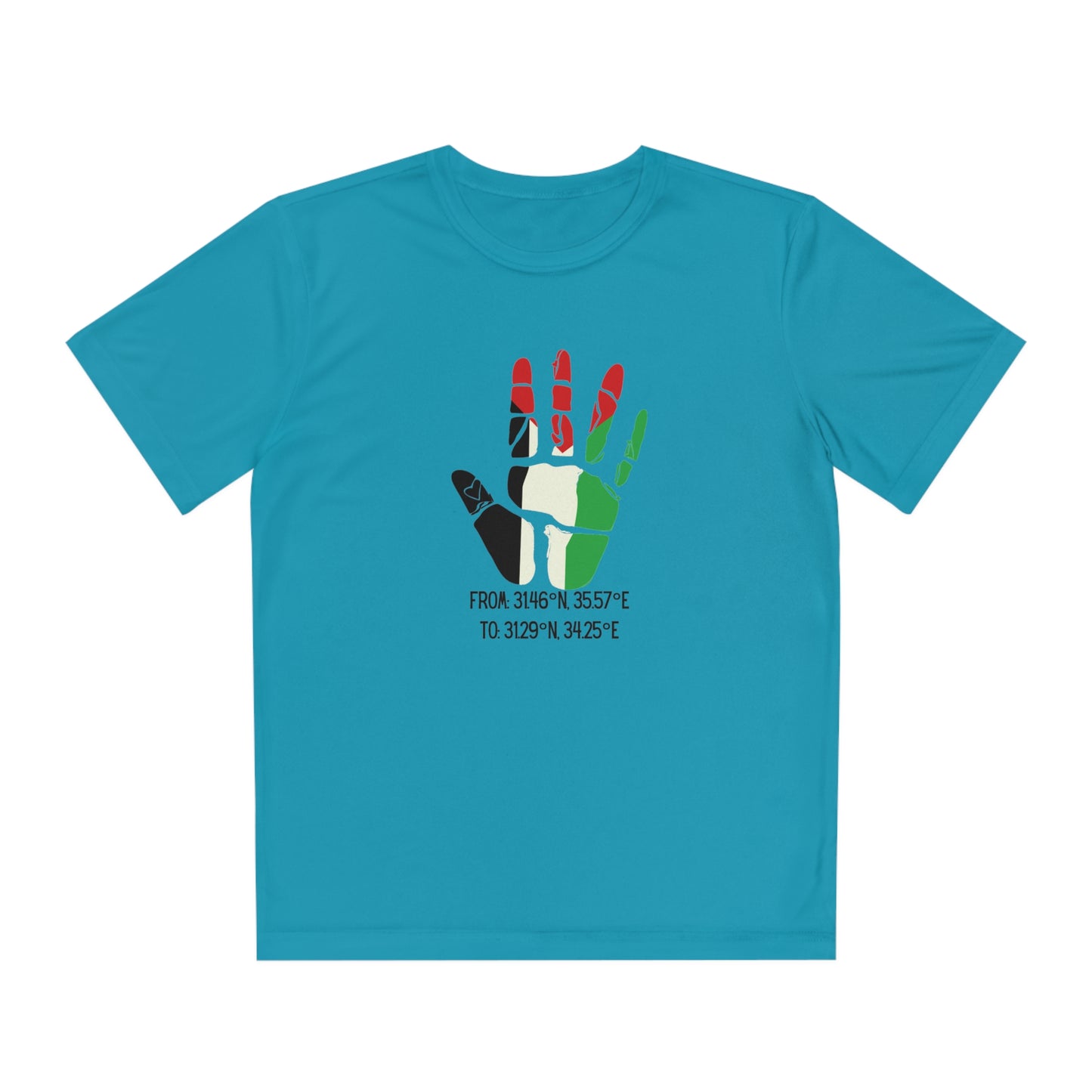 Youth from the Jordan to the Mediterranean coordinates Competitor Tee. Palestine will be Free!