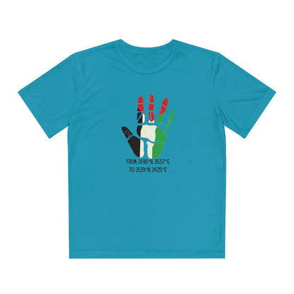 Youth from the Jordan to the Mediterranean coordinates Competitor Tee. Palestine will be Free!
