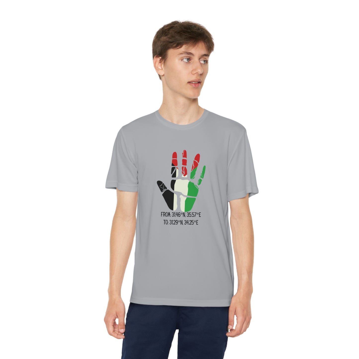 Youth from the Jordan to the Mediterranean coordinates Competitor Tee. Palestine will be Free!