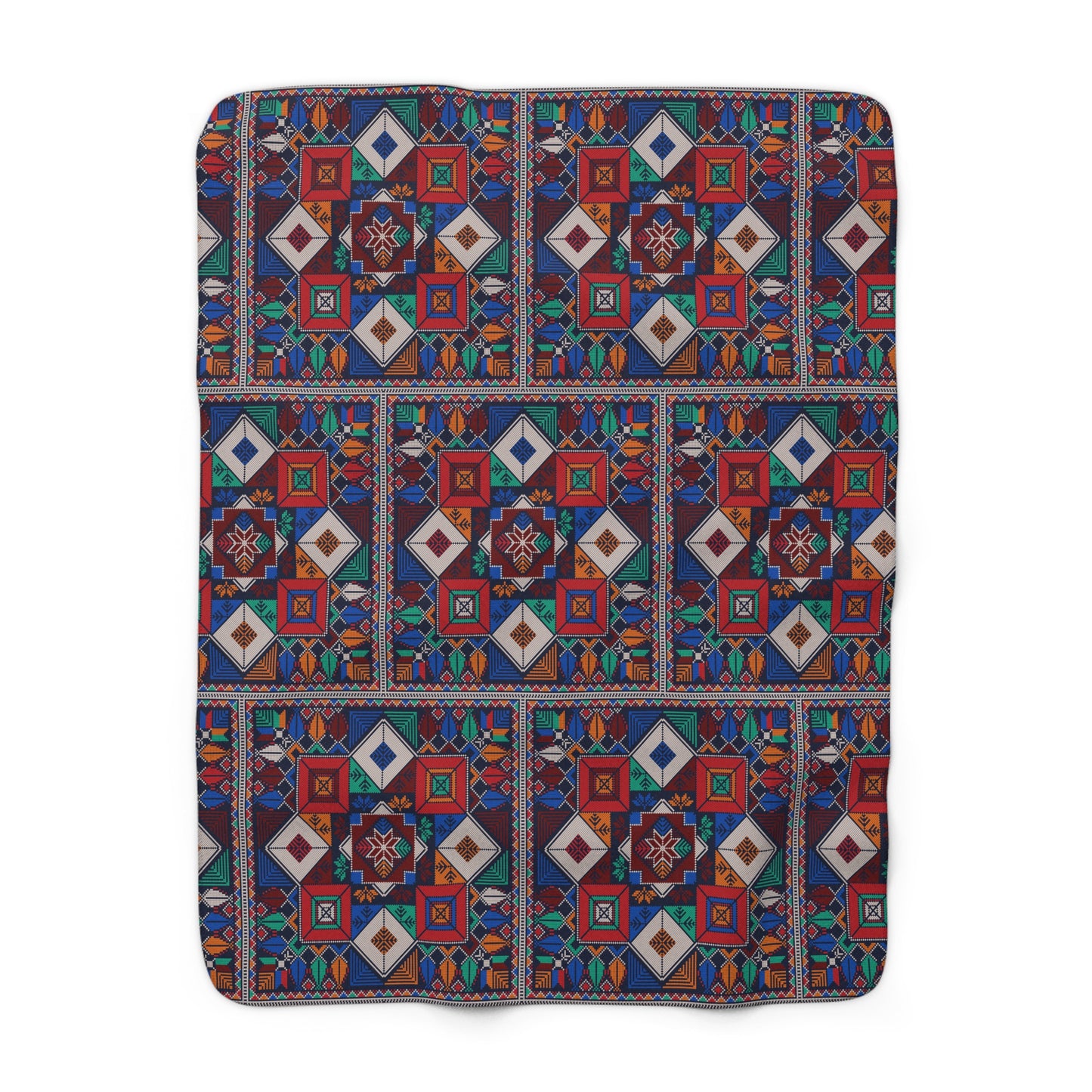 Sherpa Fleece Blanket, Tatreez design, blues