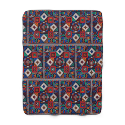 Sherpa Fleece Blanket, Tatreez design, blues