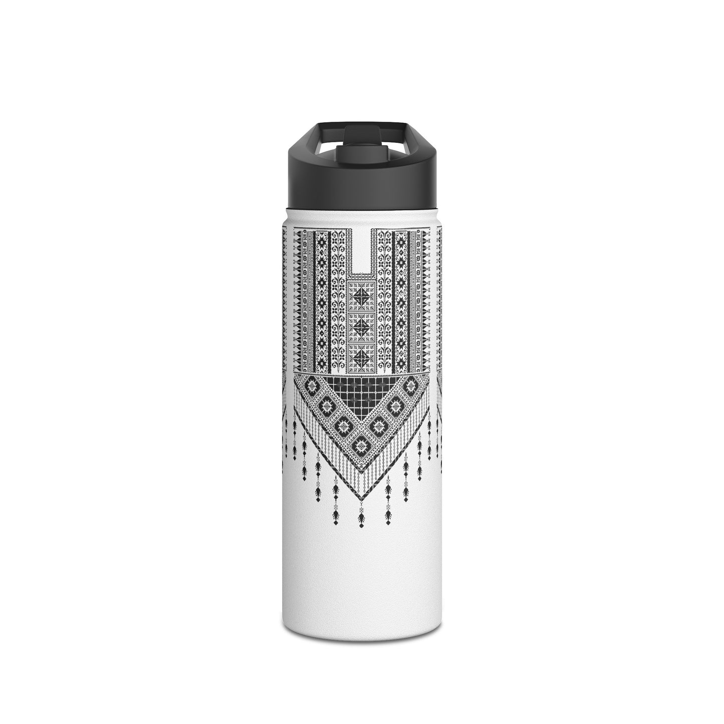 Stainless Steel H2O Bottle, Standard Lid. Palestinian Tatreez print/design