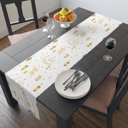 Table Runner (Cotton, Poly) star and moon, Islam, Ramadan, Eid, gold