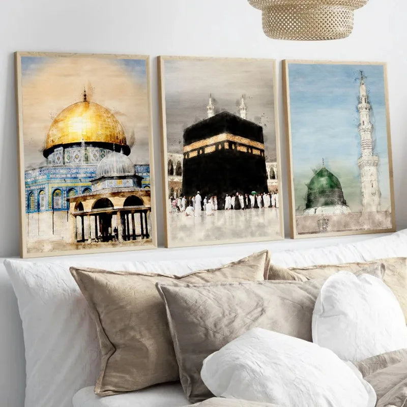Mecca Medina Kaaba water color Wall Art prints