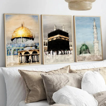 Mecca Medina Kaaba water color Wall Art prints