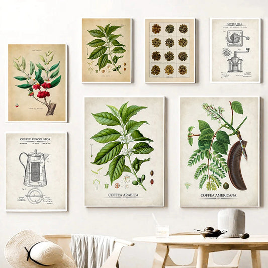 Vintage Arabic Coffee Bean Plants Prints