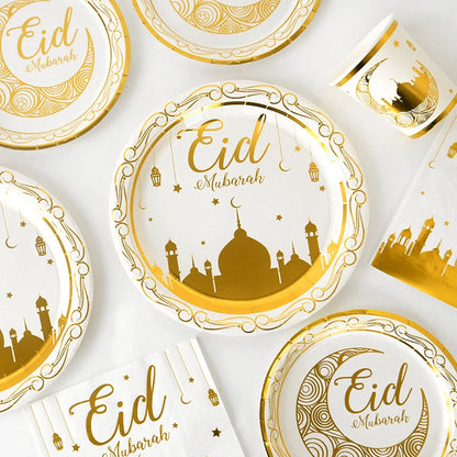 Eid Mubarak Disposable GoldTableware  Balloon Background Party Package