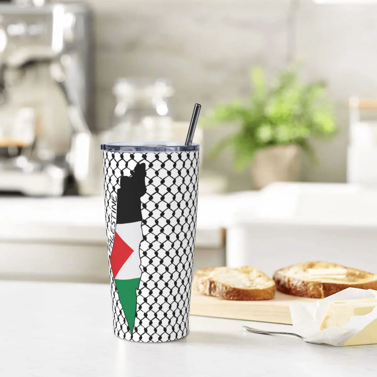 Palestine Map over Kufiyah print Insulated Tumbler
