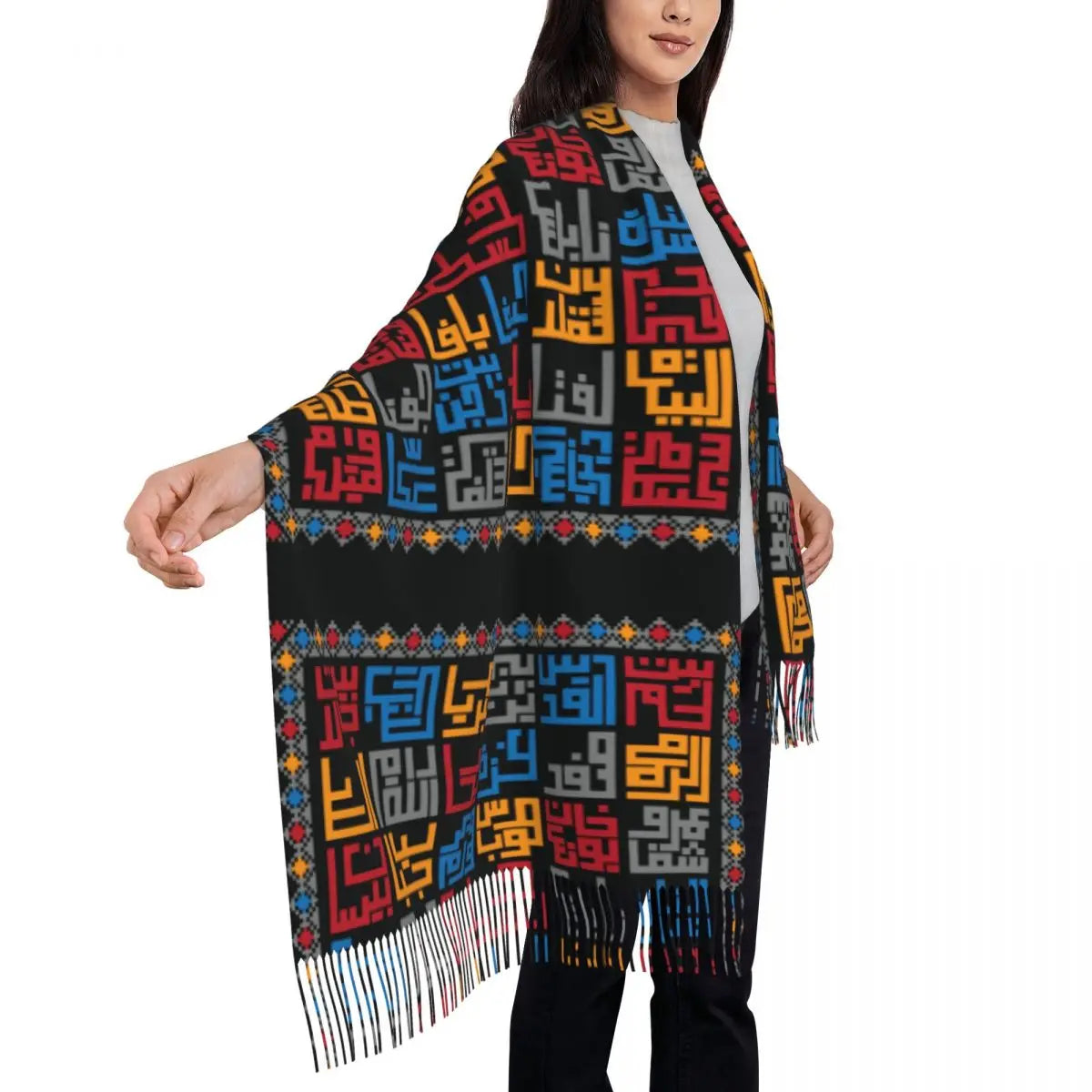 Palestinian Cities Tatreez Scarf with Fringe