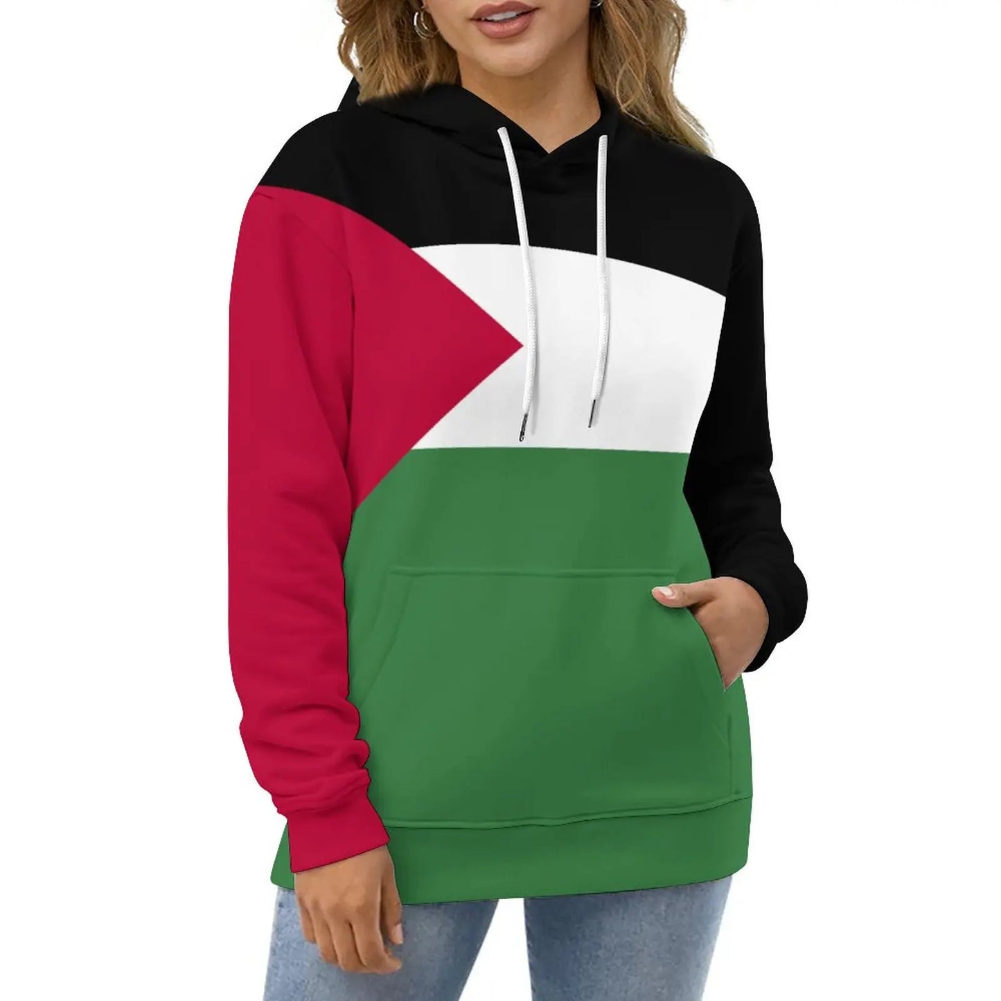 Palestine Flag Color Block Unisex Casual Pullover Hoodies