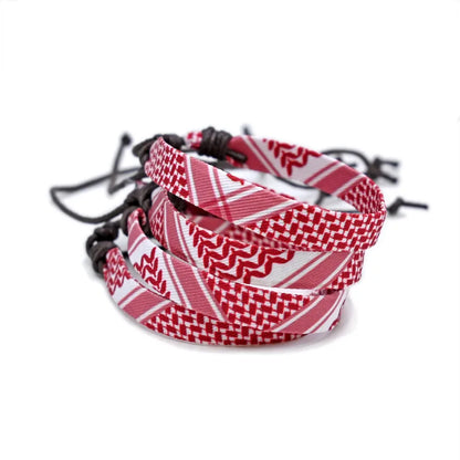 Keffiyeh pattern Cotton Rope Woven Bracelets in Red, Green, Black, and white multiple styles