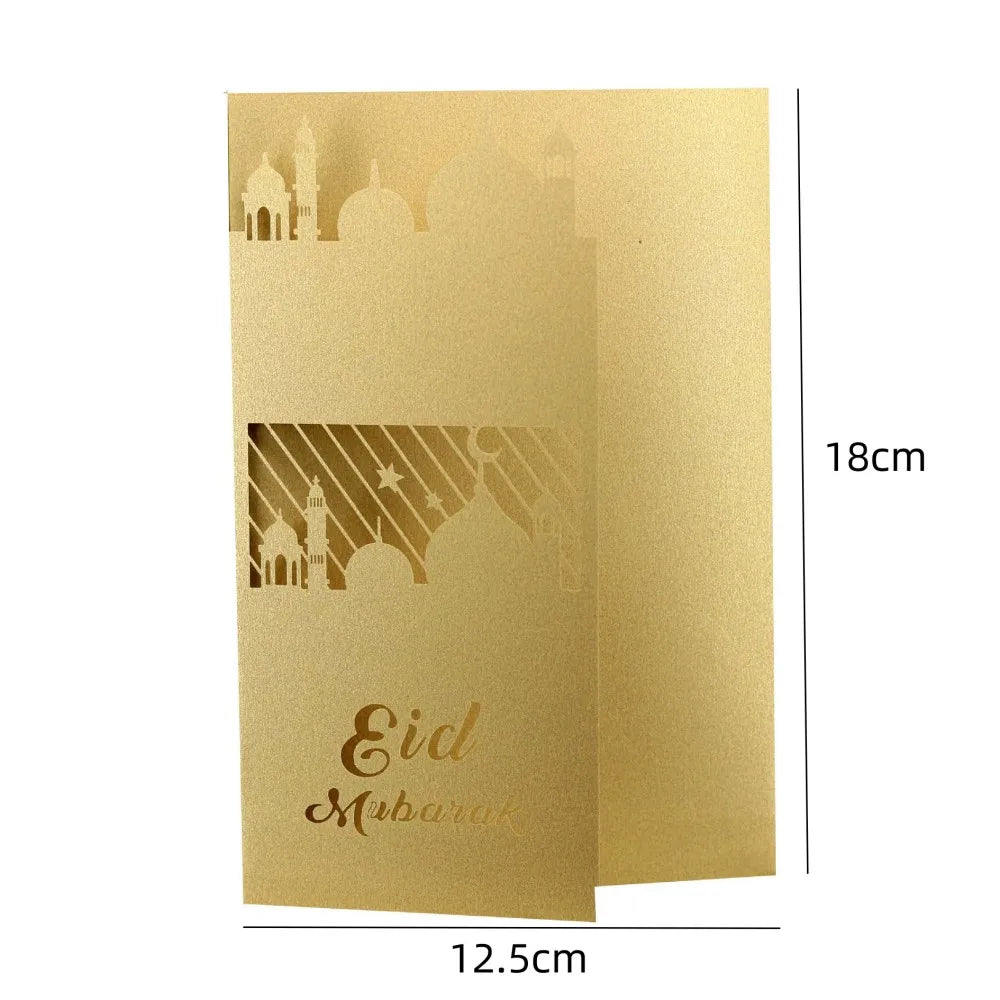 Gold Laser cut Eid card with Dinner/party invites pocket